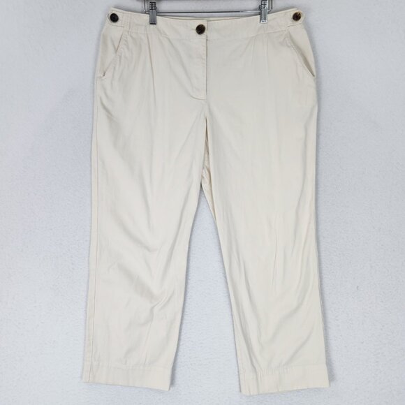 Talbots Pants Womens 16 Cream Chino Crop High Rise Flat Front Straight Leg Capri - Picture 1 of 10